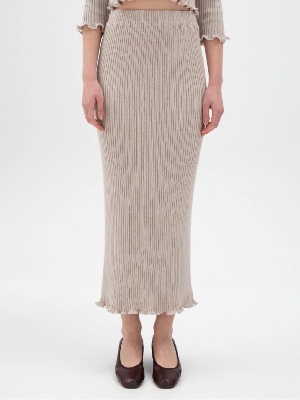 Nonna Lietta Beige Ribbed Knit Maxi Skirt